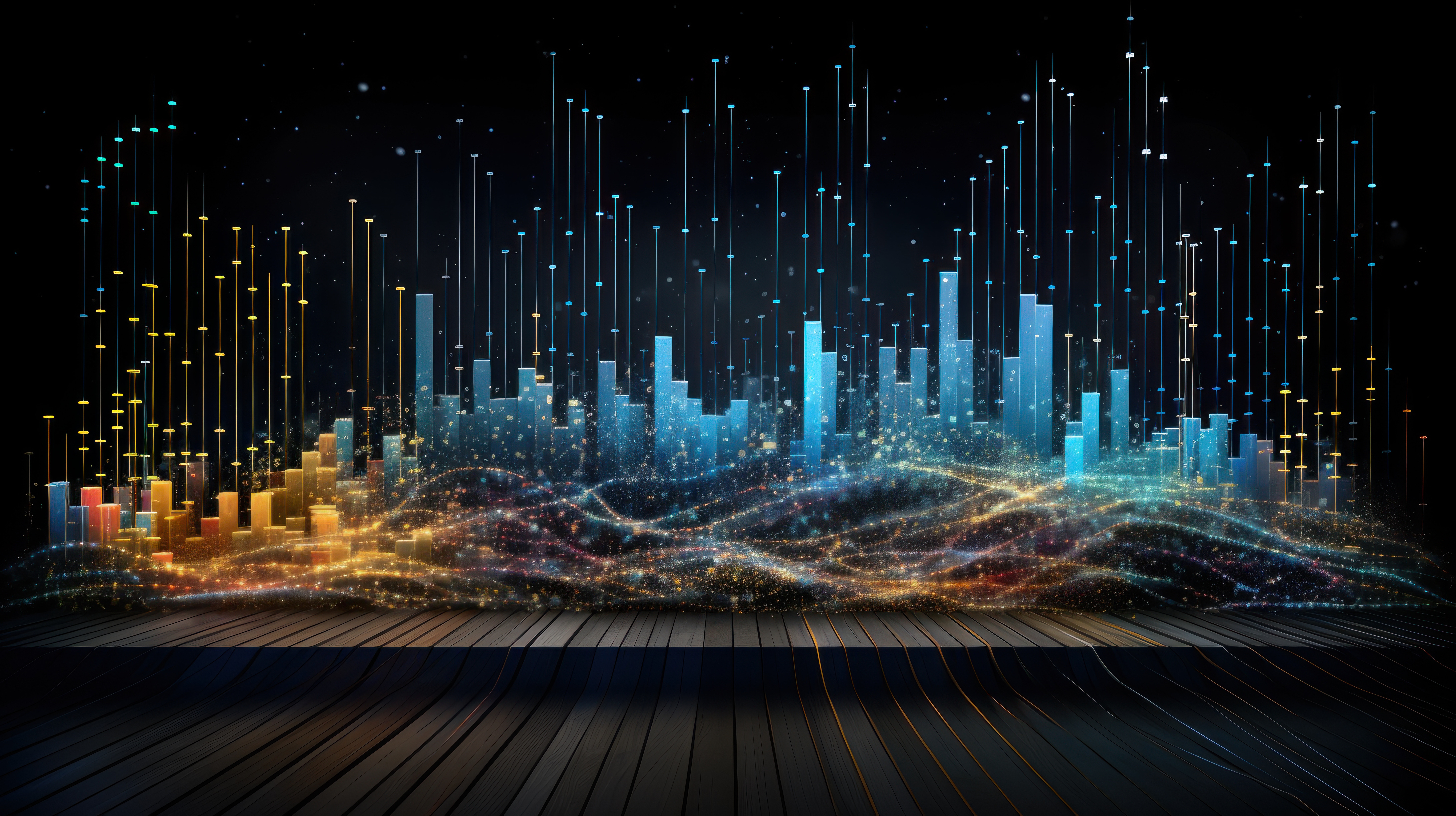 Abstract charts and graphs emerging from a field of data